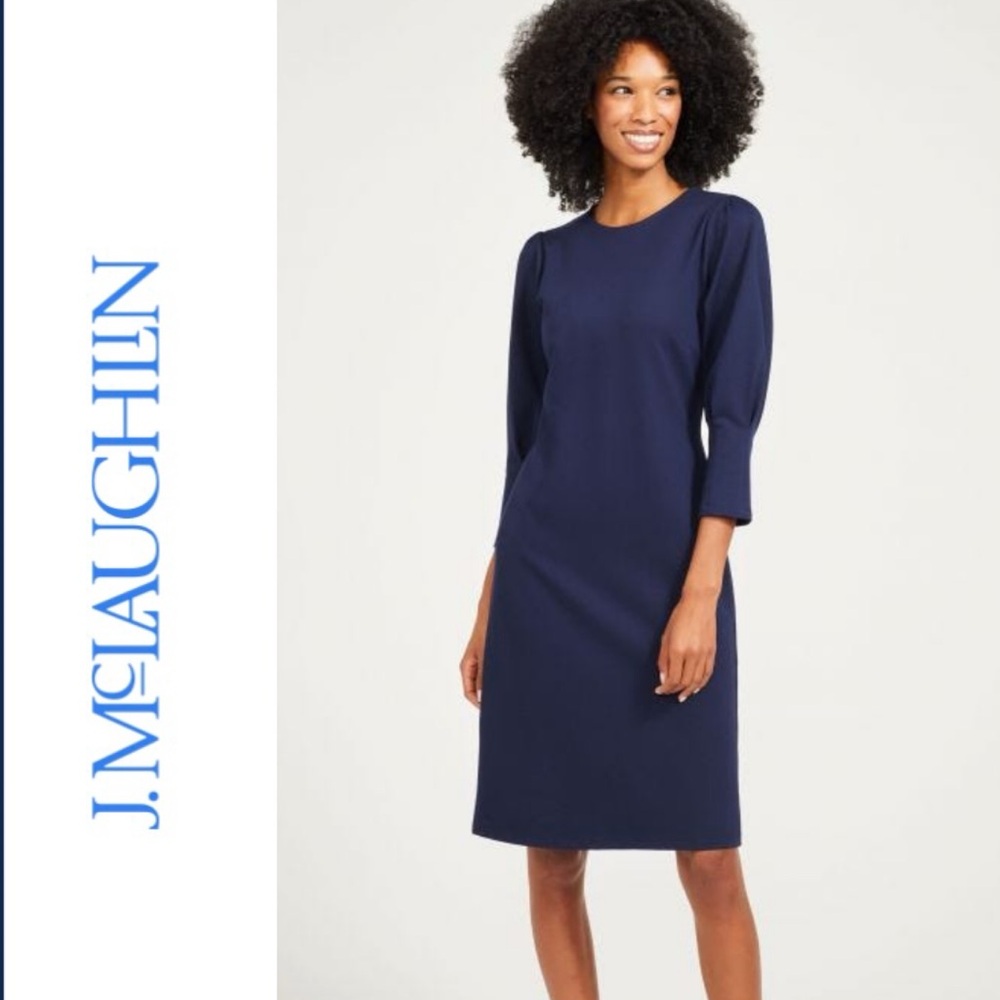 J.Mclaughlin Ezra Puff Sleeve Dress in Winter Navy S